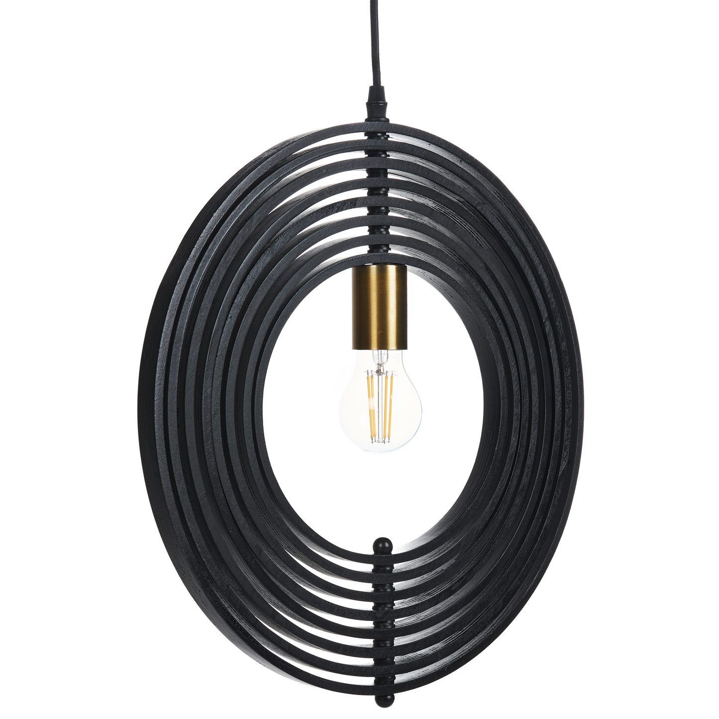 Pendant Lamp Black Poplar Wood Round Adjustable Shade With Two Settings