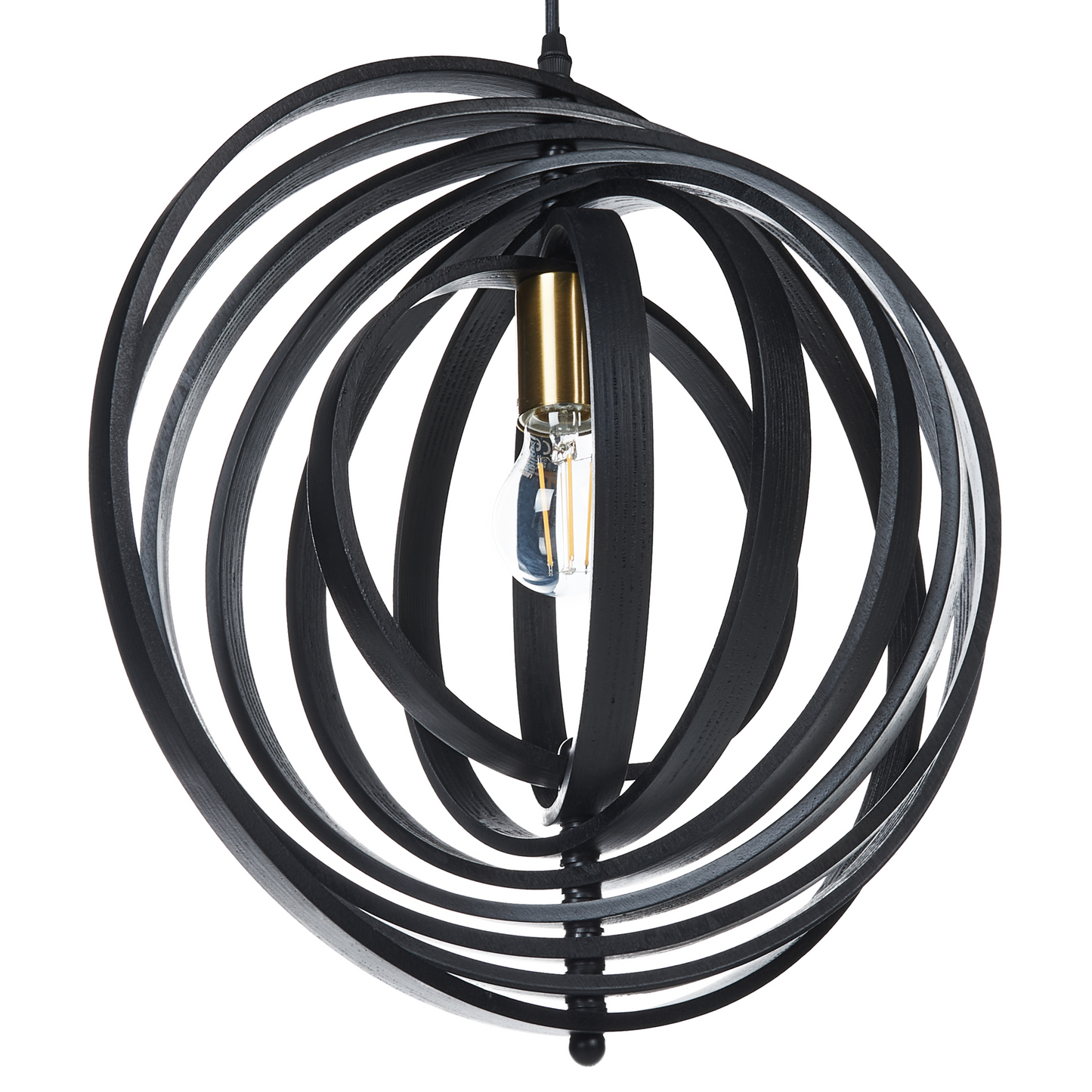 Pendant Lamp Black Poplar Wood Round Adjustable Shade With Two Settings