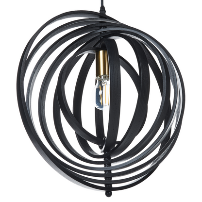 Pendant Lamp Black Poplar Wood Round Adjustable Shade With Two Settings