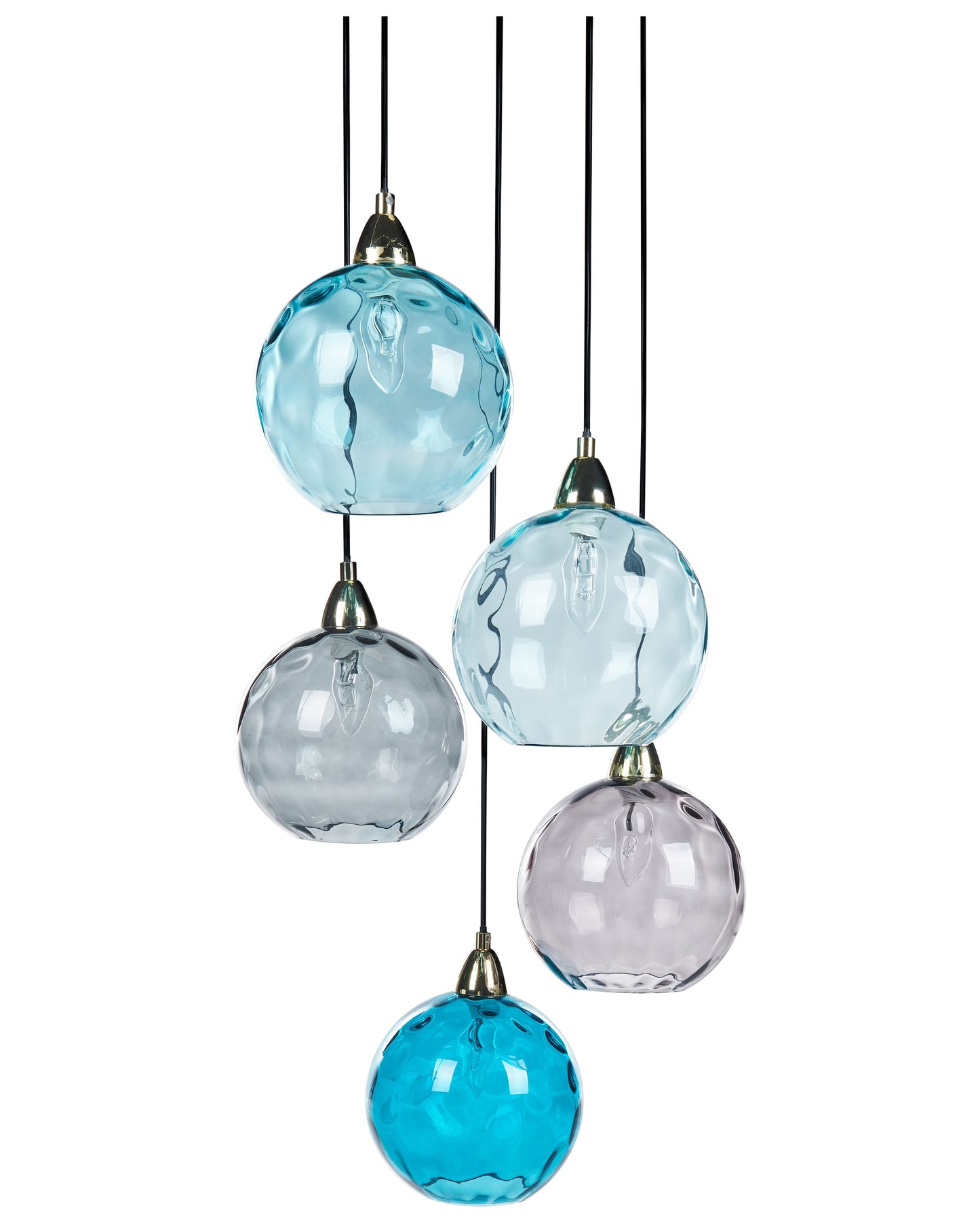 Pendant Lamp Blue Metal Five Glass Shades Modern Glam Light