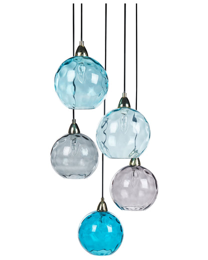 Pendant Lamp Blue Metal Five Glass Shades Modern Glam Light