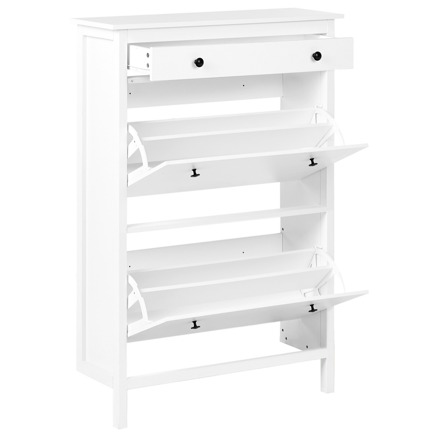 NordicHome White MDF Shoe Storage Cabinet With Two Compartments Hallway Organizer For Scandinavian Style