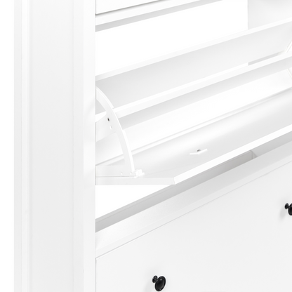 NordicHome White MDF Shoe Storage Cabinet With Two Compartments Hallway Organizer For Scandinavian Style