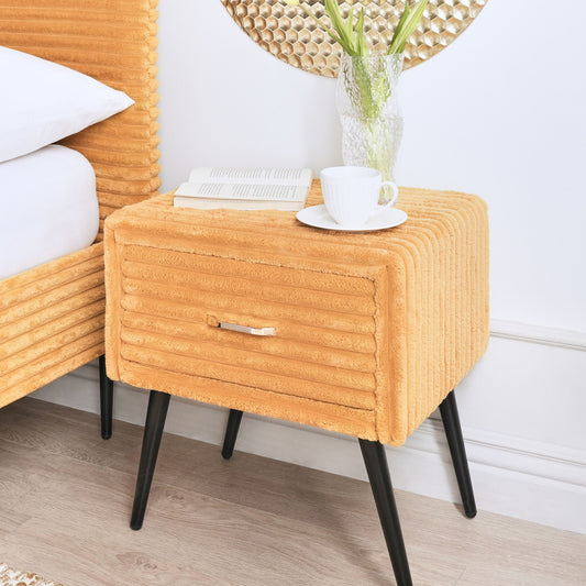 Bedside Table Orange Corduroy Jumbo 1 Drawer Nightstand