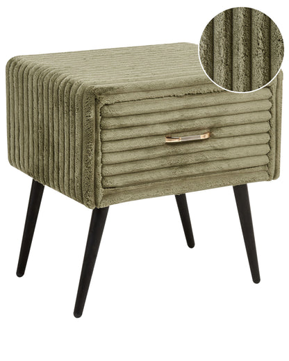 Bedside Table Green Corduroy Jumbo Nightstand 1 Drawer
