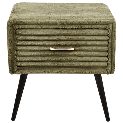 Bedside Table Green Corduroy Jumbo Nightstand 1 Drawer