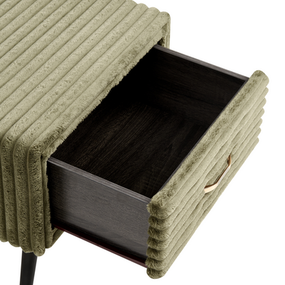 Bedside Table Green Corduroy Jumbo Nightstand 1 Drawer