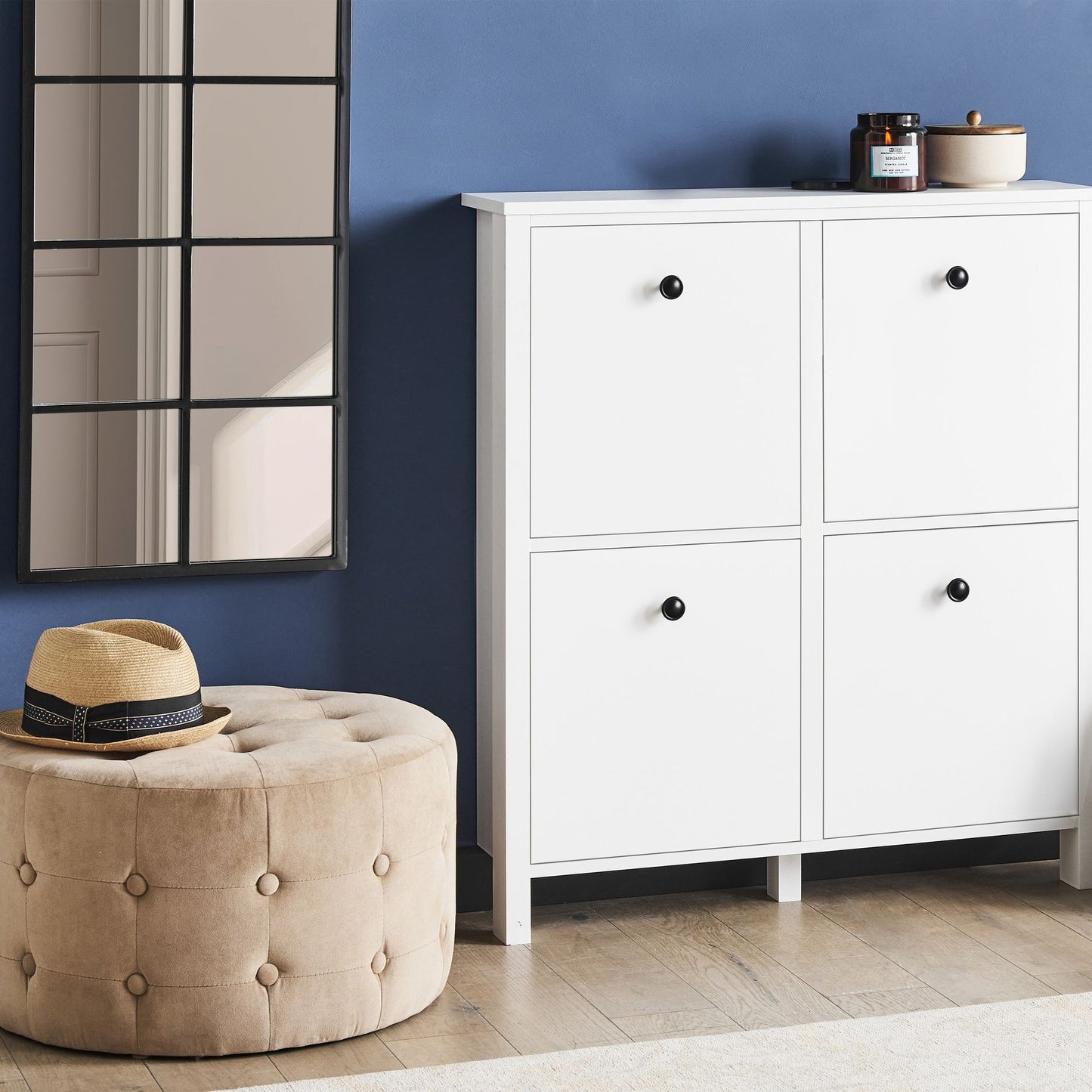 NordicHome Shoe Storage Cabinet White MDF 4 Compartments