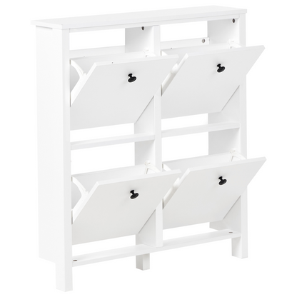 NordicHome Shoe Storage Cabinet White MDF 4 Compartments