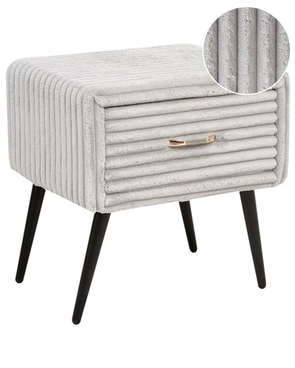 Bedside Table Light Grey Jumbo Corduroy 1 Drawer Nightstand