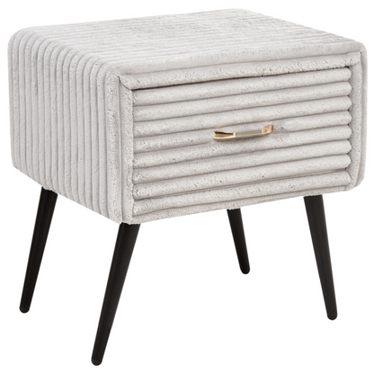 Bedside Table Light Grey Jumbo Corduroy 1 Drawer Nightstand