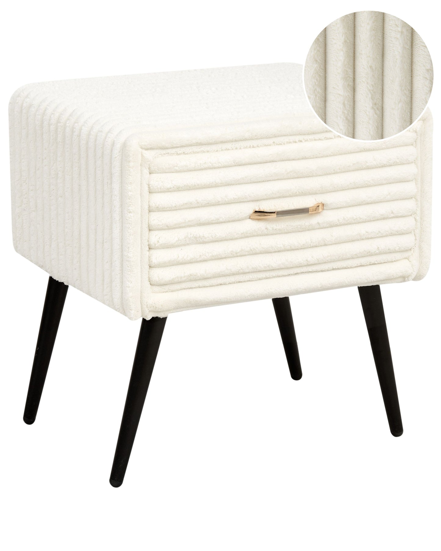 Off-White Corduroy Bedside Table With 1 Drawer