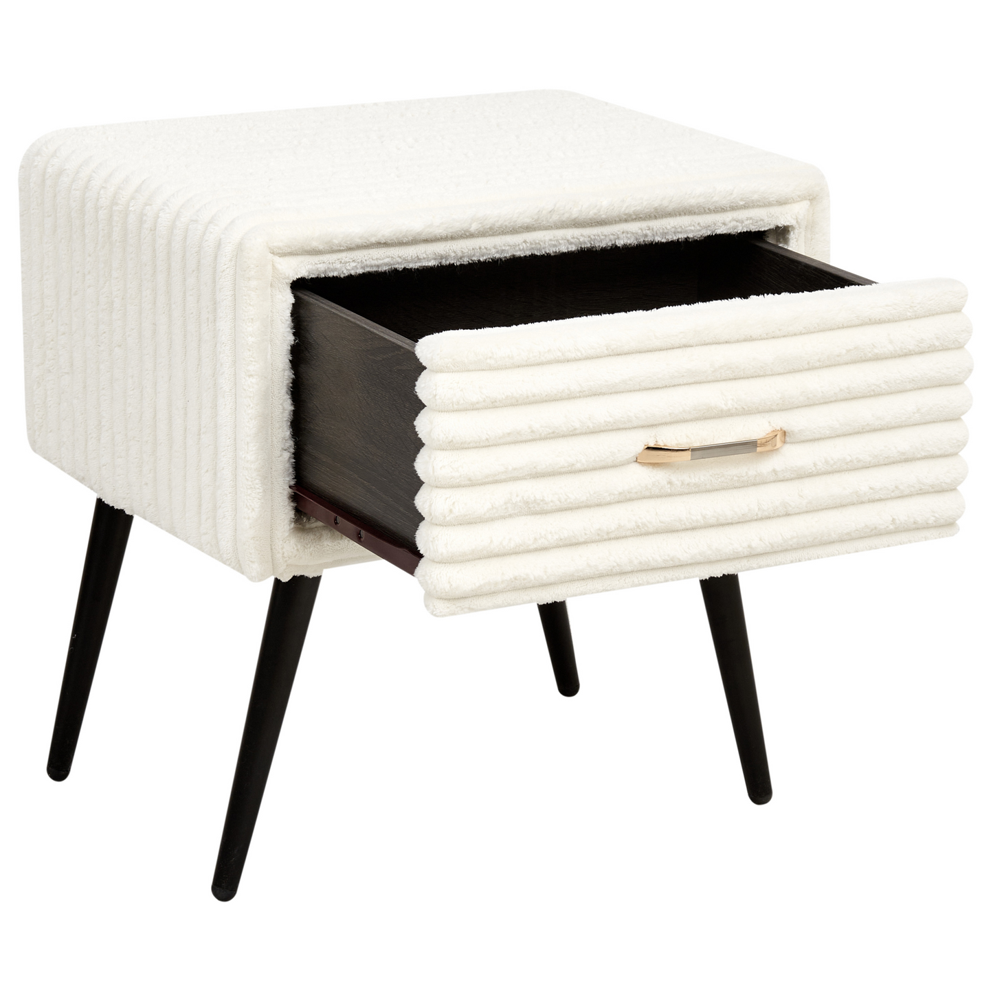 Off-White Corduroy Bedside Table With 1 Drawer