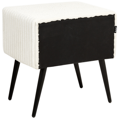 Off-White Corduroy Bedside Table With 1 Drawer