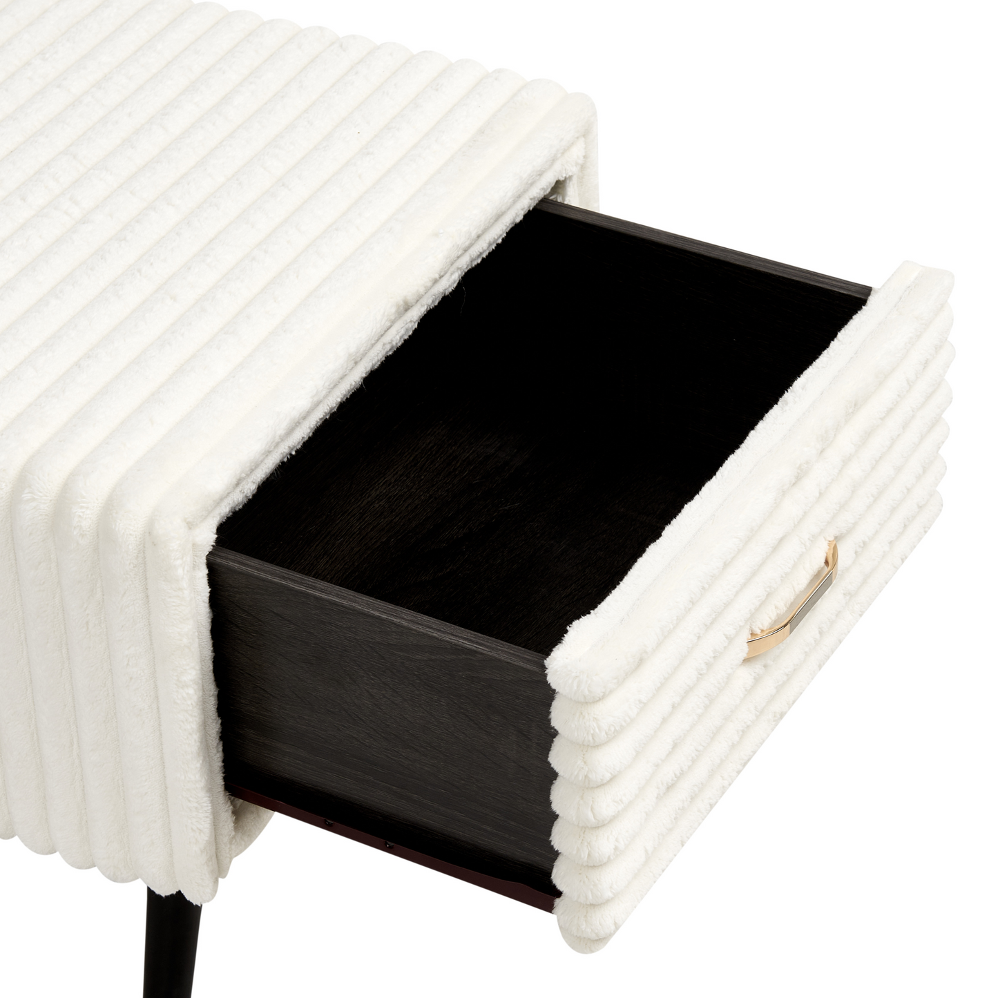 Off-White Corduroy Bedside Table With 1 Drawer
