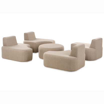 4 Seater Garden Sofa Set Beige Upholstered With Ottoman
