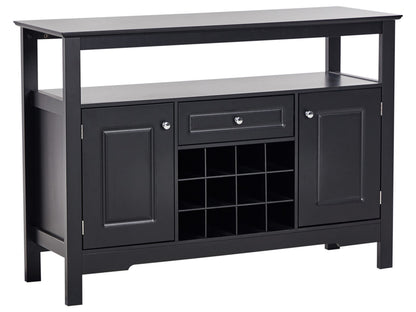 Black MDF Sideboard With Glass Fronts 2 Doors Wine Rack And Storage Mediterranean Style