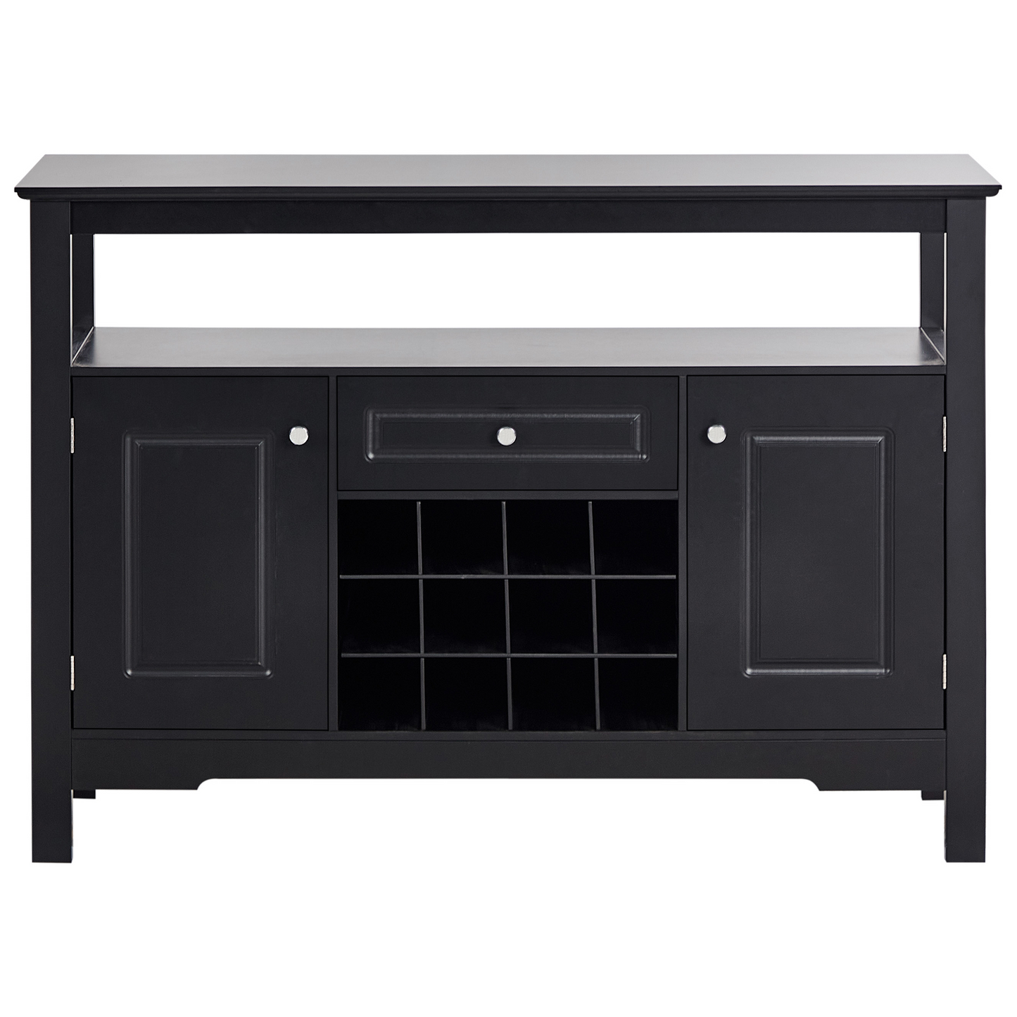 Black MDF Sideboard With Glass Fronts 2 Doors Wine Rack And Storage Mediterranean Style