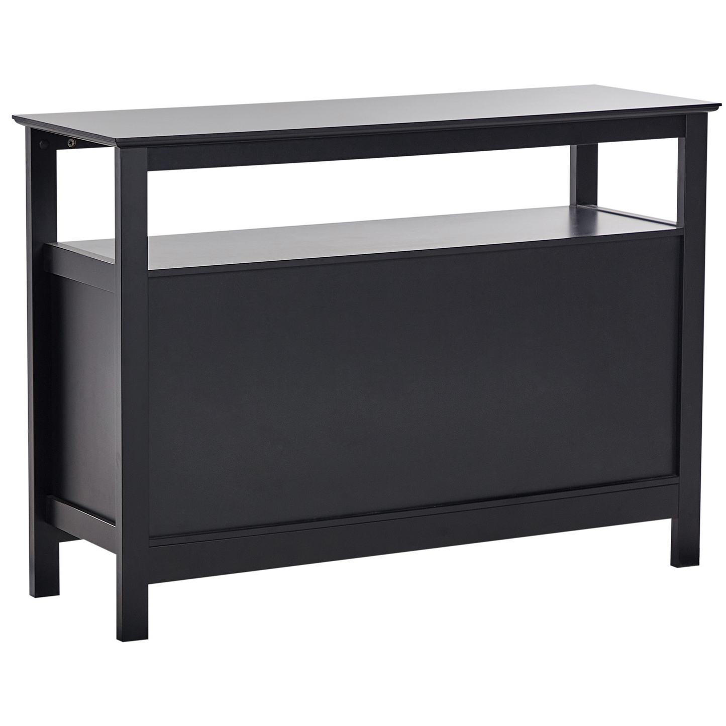 Black MDF Sideboard With Glass Fronts 2 Doors Wine Rack And Storage Mediterranean Style