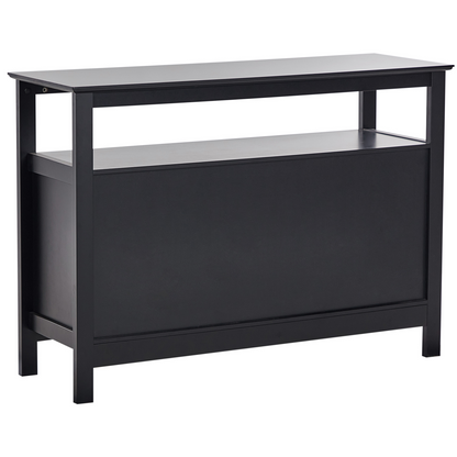 Black MDF Sideboard With Glass Fronts 2 Doors Wine Rack And Storage Mediterranean Style