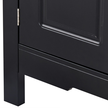 Black MDF Sideboard With Glass Fronts 2 Doors Wine Rack And Storage Mediterranean Style