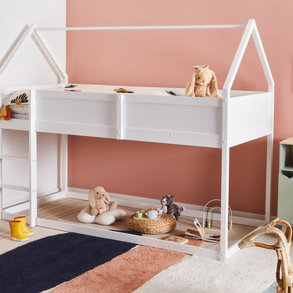 BrightNest Kids Loft Bed White Pine Wood EU Single Size With Slatted Frame And Playful House Shape