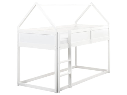 BrightNest Kids Loft Bed White Pine Wood EU Single Size With Slatted Frame And Playful House Shape