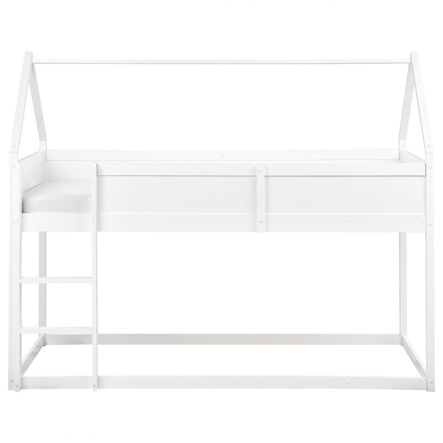 BrightNest Kids Loft Bed White Pine Wood EU Single Size With Slatted Frame And Playful House Shape