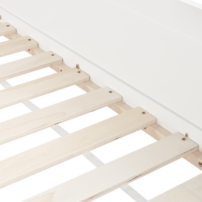 BrightNest Kids Loft Bed White Pine Wood EU Single Size With Slatted Frame And Playful House Shape