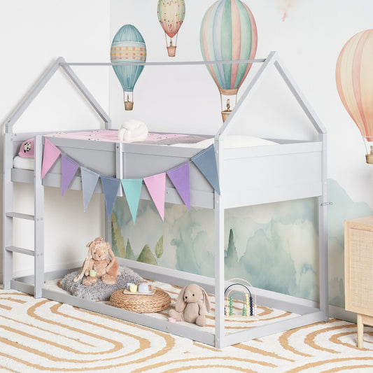 BrightNest Kids Loft Bed Grey Pine Wood Single With Slatted Frame