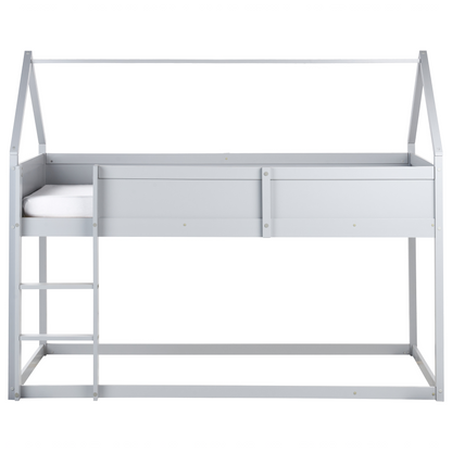 BrightNest Kids Loft Bed Grey Pine Wood Single With Slatted Frame