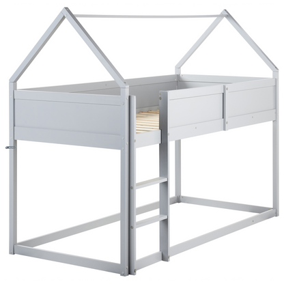 BrightNest Kids Loft Bed Grey Pine Wood Single With Slatted Frame