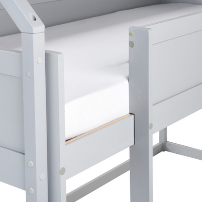 BrightNest Kids Loft Bed Grey Pine Wood Single With Slatted Frame