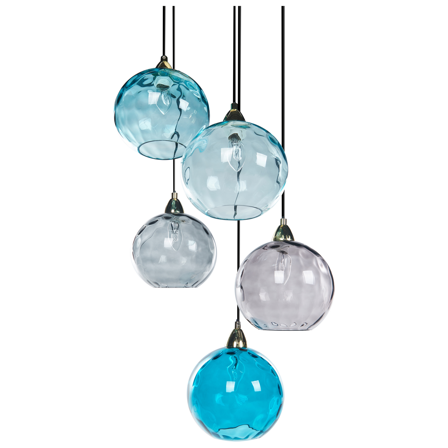 Pendant Lamp Blue Metal Five Glass Shades Modern Glam Light