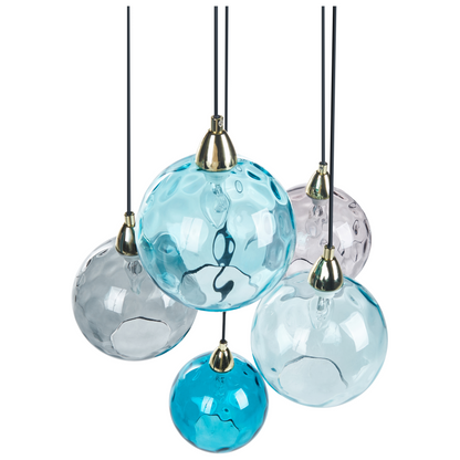 Pendant Lamp Blue Metal Five Glass Shades Modern Glam Light