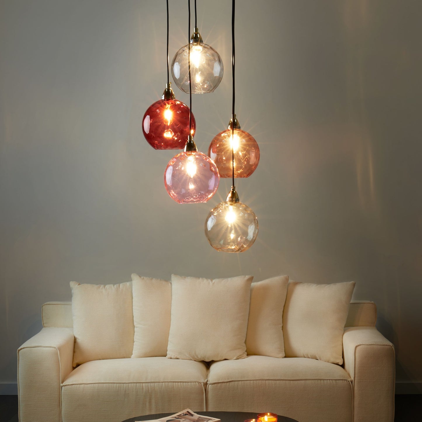Pendant Lamp Multi Color Glass Shades Modern Glam Hanging Light For Living Room