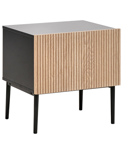 NovaCasa Bedside Table Black MDF Ribbed Natural Ash Front 1 Drawer