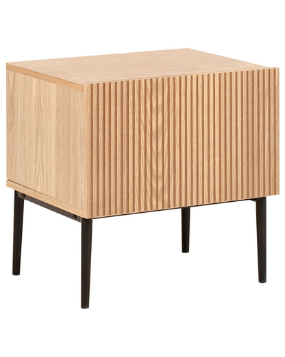 NovaHome Bedside Table Natural Ash Wood 1 Drawer Ribbed Front Modern