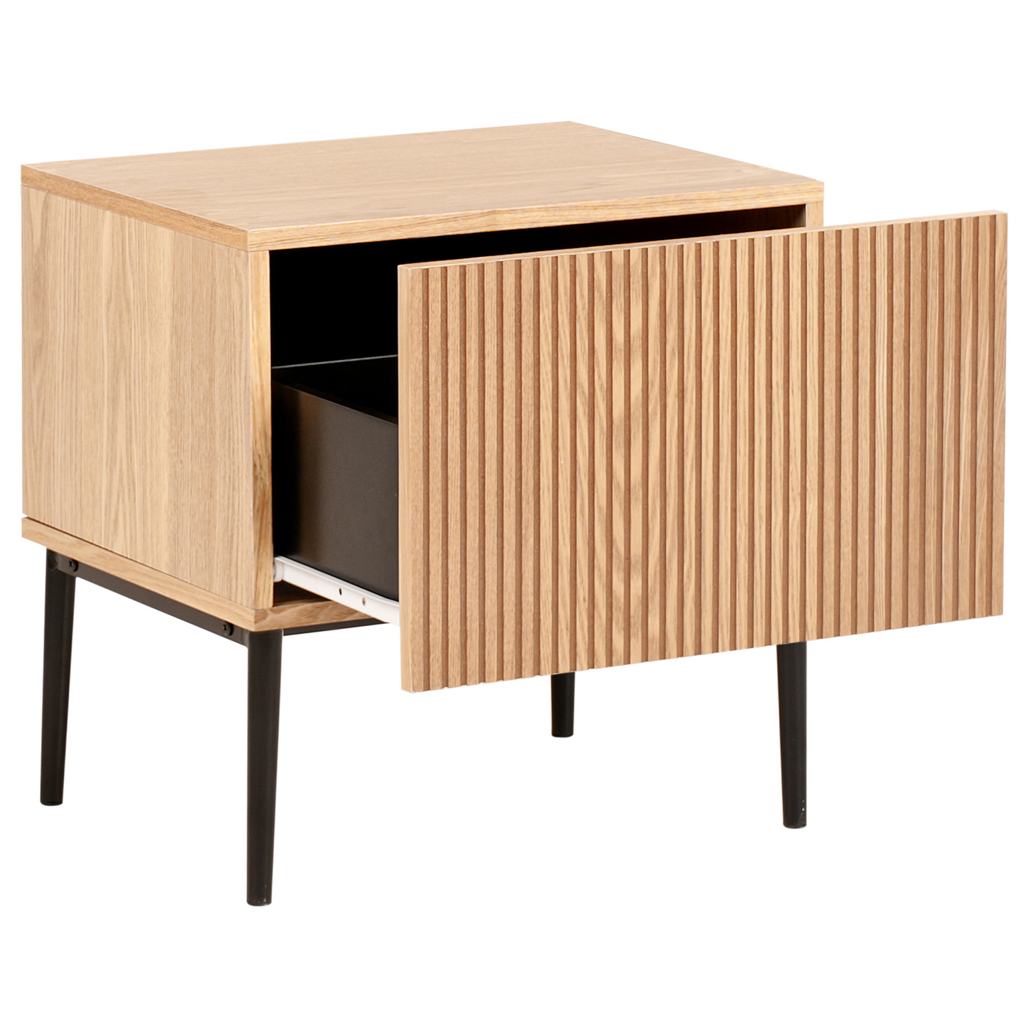 NovaHome Bedside Table Natural Ash Wood 1 Drawer Ribbed Front Modern