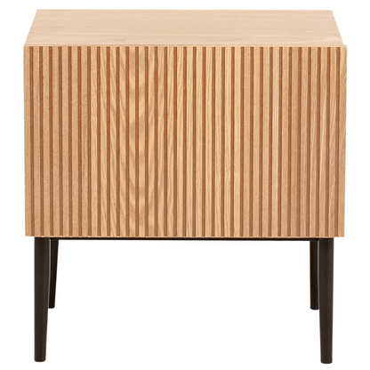 NovaHome Bedside Table Natural Ash Wood 1 Drawer Ribbed Front Modern