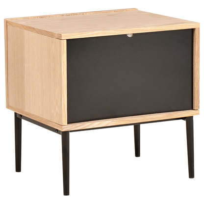 NovaHome Bedside Table Natural Ash Wood 1 Drawer Ribbed Front Modern