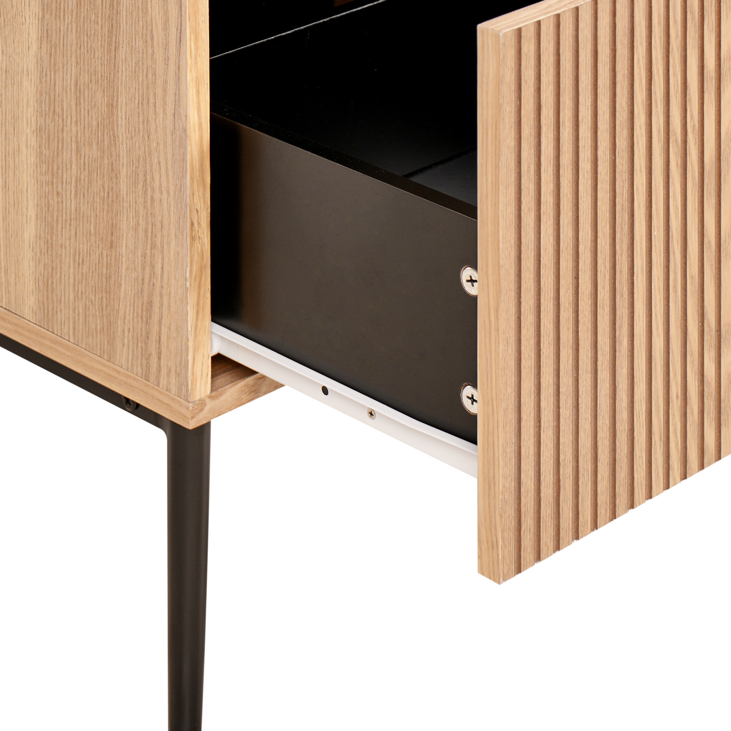 NovaHome Bedside Table Natural Ash Wood 1 Drawer Ribbed Front Modern