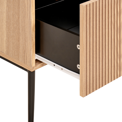 NovaHome Bedside Table Natural Ash Wood 1 Drawer Ribbed Front Modern