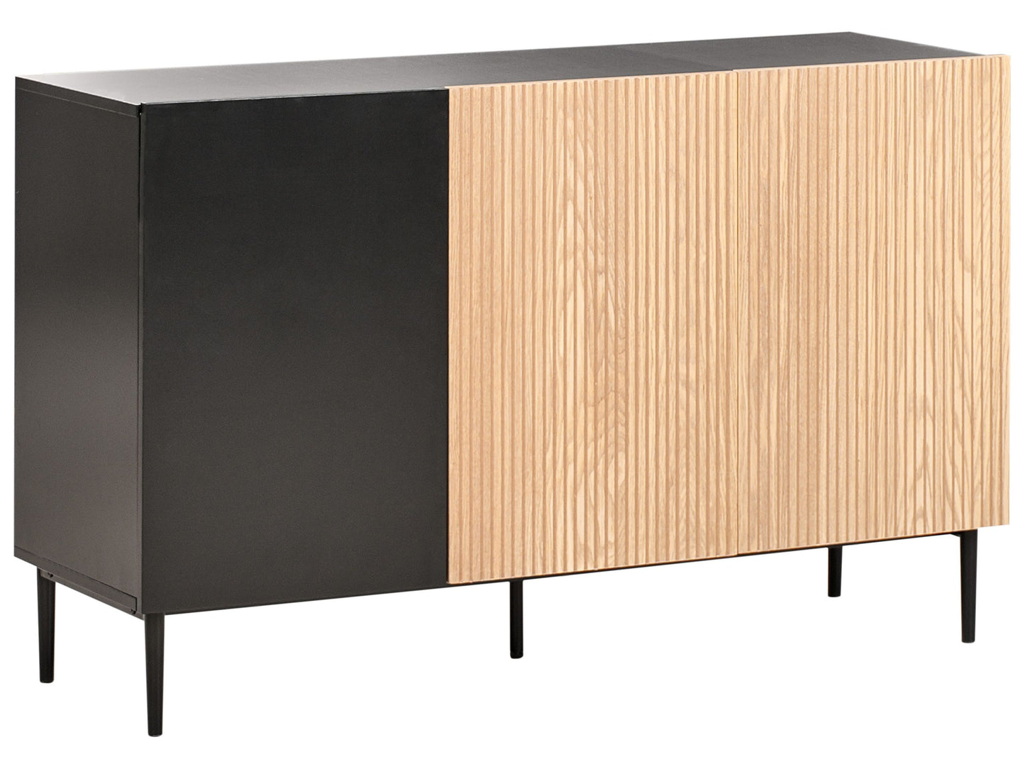 LuxeHome 3 Door Sideboard Black MDF Ribbed Front Modern Living Room