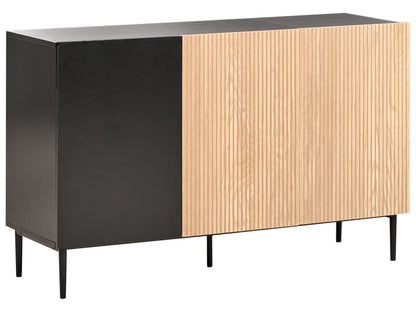 LuxeHome 3 Door Sideboard Black MDF Ribbed Front Modern Living Room