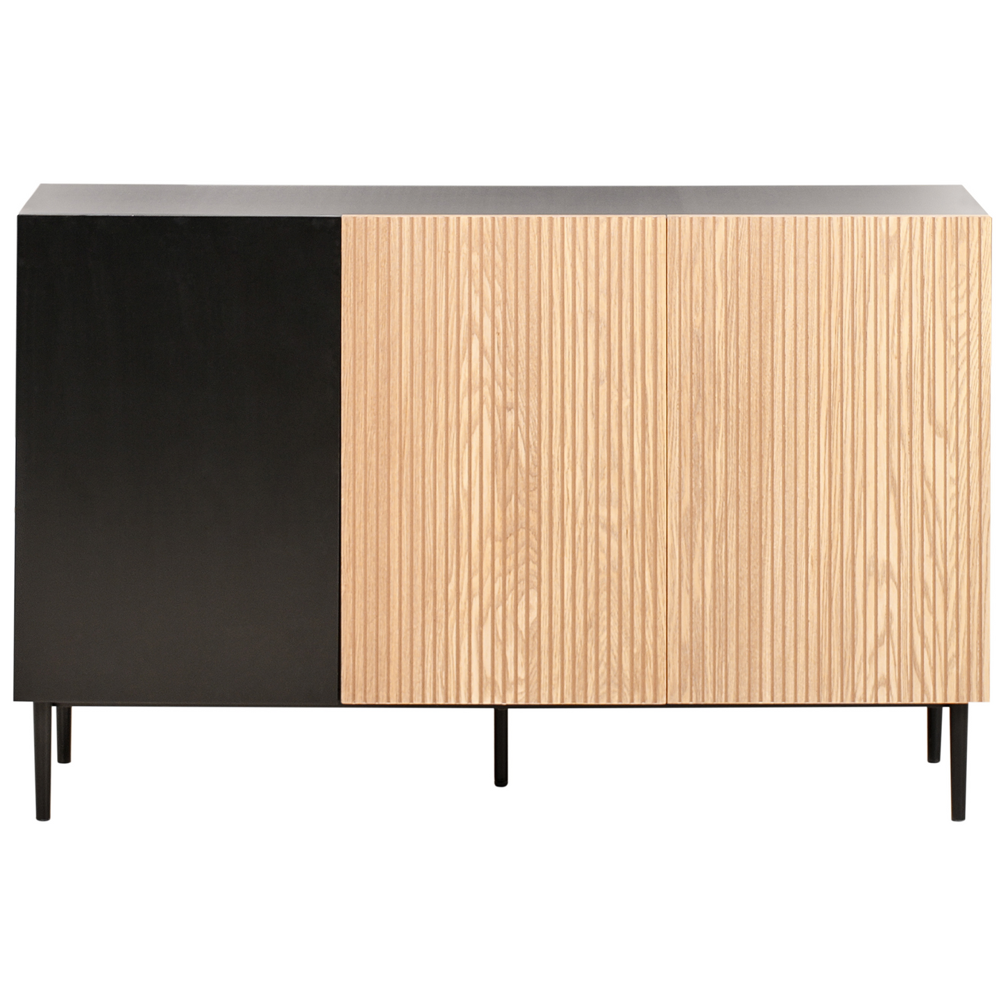 LuxeHome 3 Door Sideboard Black MDF Ribbed Front Modern Living Room