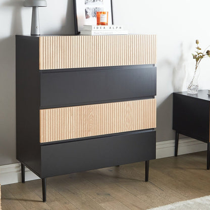 BrandName Black MDF Ribbed Front 4 Drawer Chest Living Room Storage