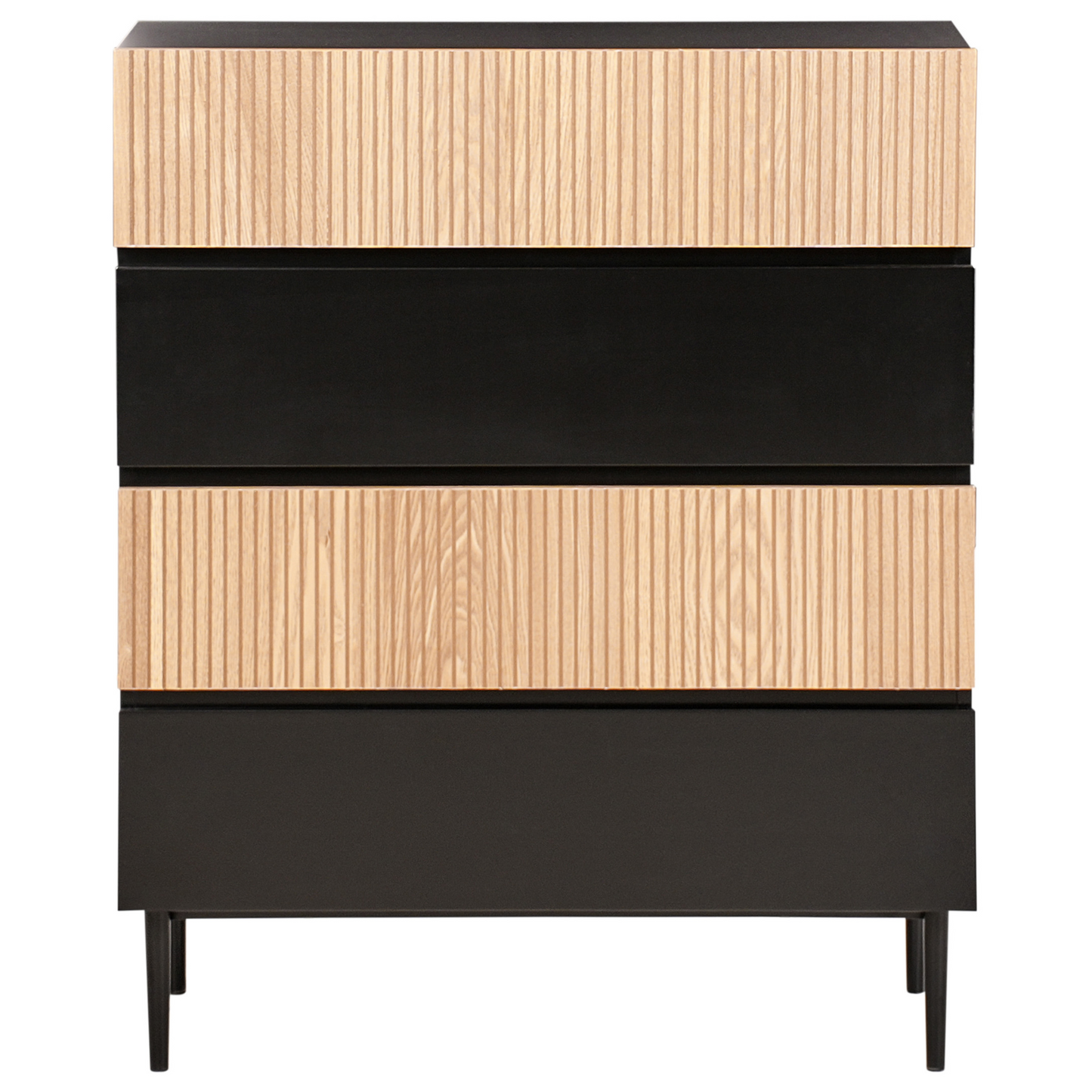 BrandName Black MDF Ribbed Front 4 Drawer Chest Living Room Storage