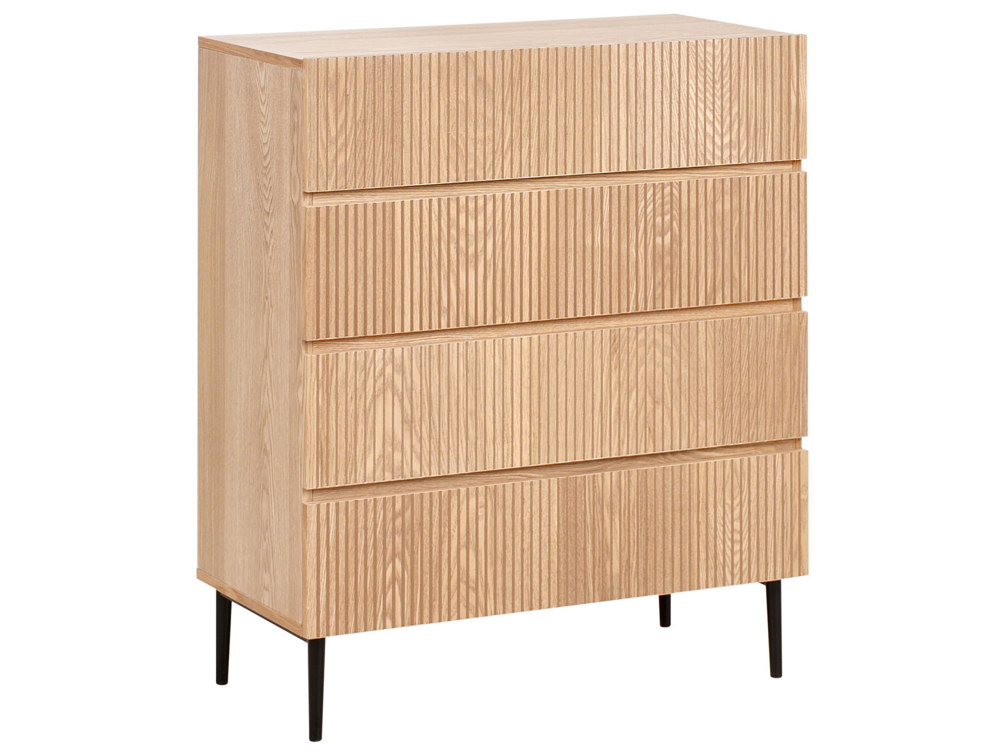 LuxeCasa 4 Drawer Chest Natural Ash Wood Ribbed Front Modern Storage