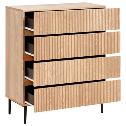 LuxeCasa 4 Drawer Chest Natural Ash Wood Ribbed Front Modern Storage